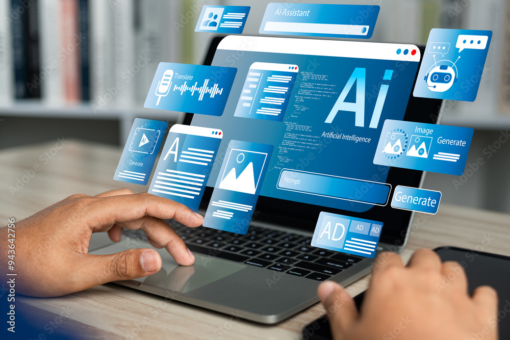 Leinwandbilder businessman use artificial intelligence ai technology for enhanced work efficiency data analysis and