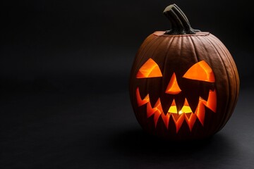 Fototapeta premium Halloween pumpkin with carved face on dark background 