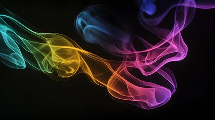Colorful Smoke on Black Background, Abstract Image, Texture, Pattern Background, Wallpaper, Cover and Screen of Smartphone, Cell Phone, Computer, Laptop, 9:16 and 16:9 Format
