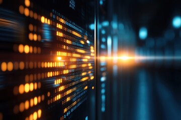 Abstract technology background featuring glowing lights and data patterns, ideal for digital and futuristic themes.