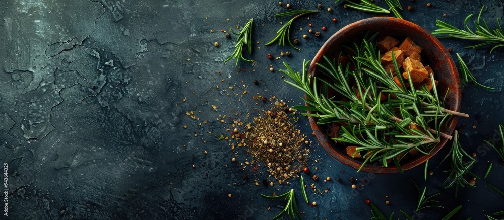 Poster Rosemary a key element in the concept of seasoning adds flavor to dishes Text enabled to include copy space image within 200 characters