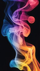 Colorful Smoke on Black Background, Abstract Image, Texture, Pattern Background, Wallpaper, Cover and Screen of Smartphone, Cell Phone, Computer, Laptop, 9:16 and 16:9 Format