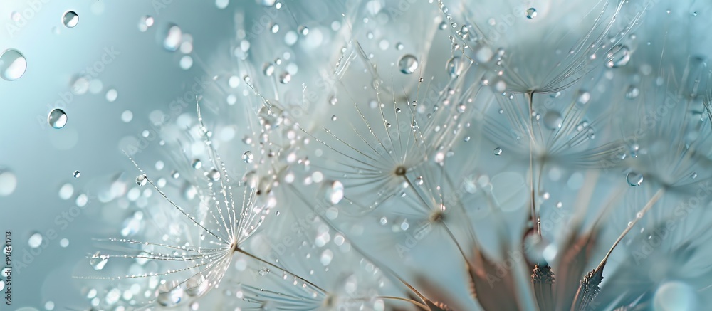 Aufkleber rain soaked dandelion fluff with water droplets in close up view suitable for a copy space image