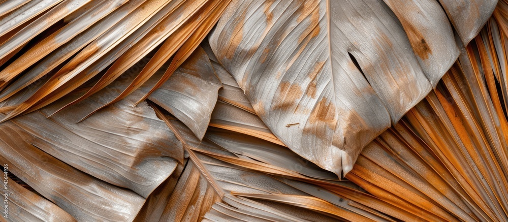 Fototapete dry and aged palm leaves create an ideal backdrop with copy space image