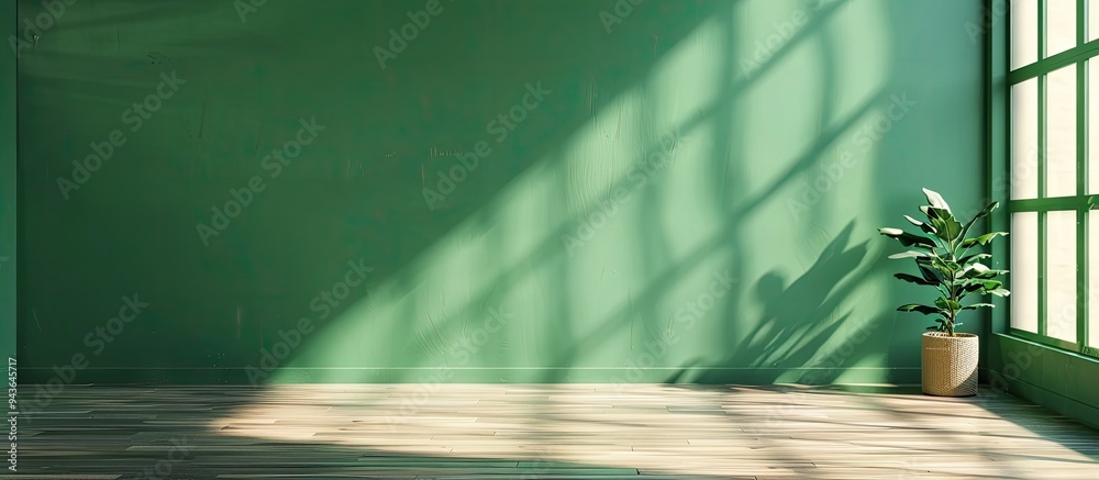 Fototapete A studio backdrop with a green color and shadows from a window provides a perfect background for product display and text insertion in a copy space image