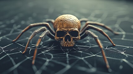 Close-up of a hairy brown European garden spider with eight legs and black eyes, isolated on a white background, crawling on its web in nature