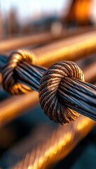 Close-up of a beautifully knotted rope, showcasing intricate details and textures in warm sunlight.
