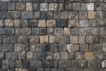 Fototapeta premium Processed collage of old european cobble stone pavement texture. Background for banner