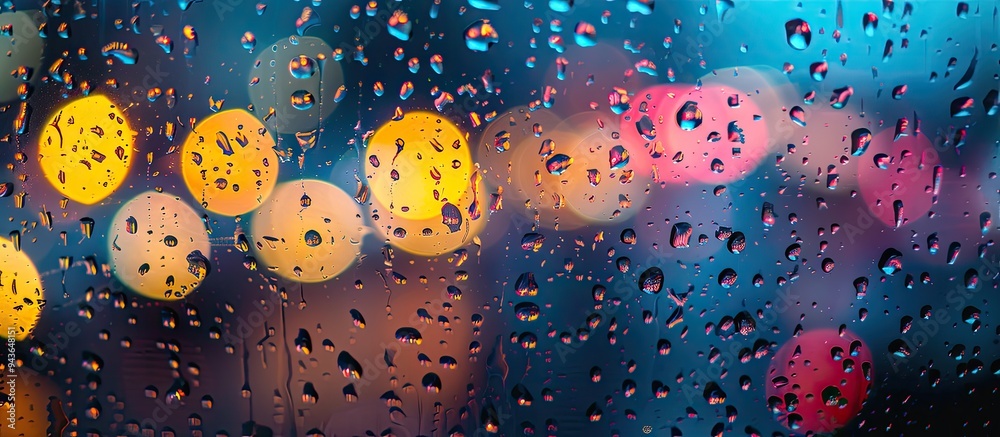 Aufkleber water droplets on a window after rain emphasizing the concept with a copy space image