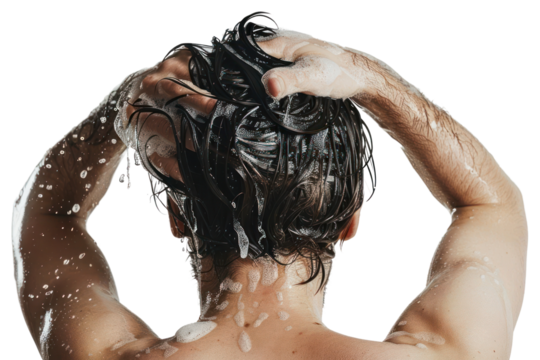 PNG Man washing hair with shampoo