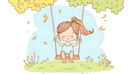 Obraz premium Cheerful Girl Swinging in Lush Outdoor Playground