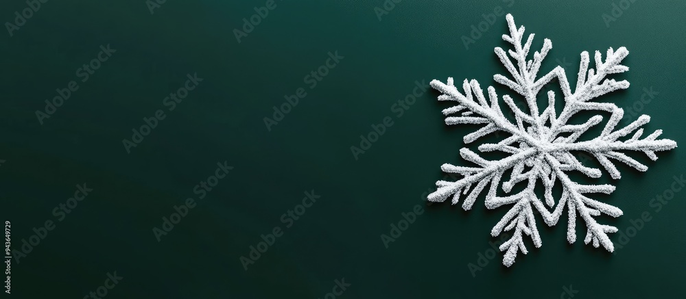Aufkleber White snowflake design for holidays on a dark green backdrop. with copy space image. Place for adding text or design