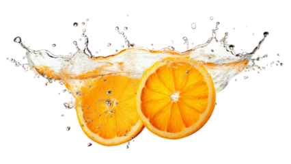 PNG Orange water splashing grapefruit lemon plant.