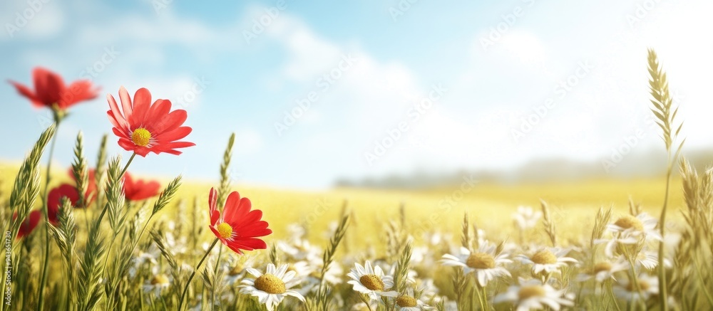 Fototapete only flowers in the field. with copy space image. place for adding text or design