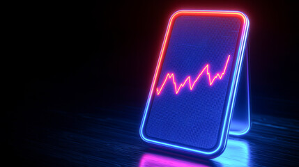 A glowing smartphone displays an upward trend graph, symbolizing growth and success in digital technology and analytics.