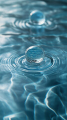 Water Droplet Creating Ripples on Blue Surface