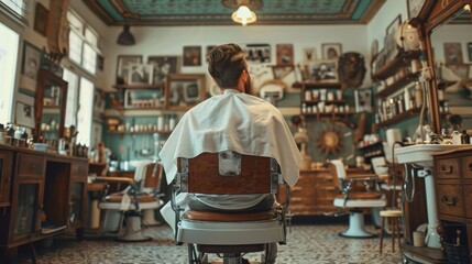 Fototapeta premium Man getting a shave in a retro-style barber shop, the scene filled with vintage charm and a focus on classic grooming techniques.
