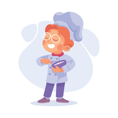 Boy Chef Mixing Dough in Bowl as Child Profession Vector Illustration