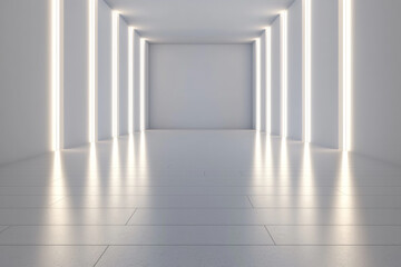Fototapeta premium A modern, minimalistic interior with bright lighting and clean lines, perfect for showcasing elegance and simplicity.