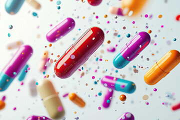 Colorful Capsules Floating Amidst Small Particles