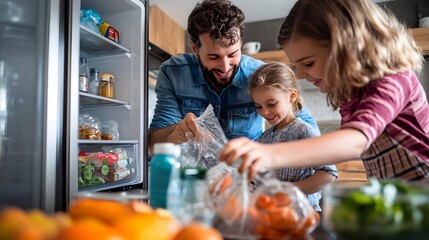 Family preparing food together in the kitchen