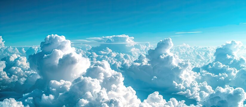 White cumulus clouds in a blue sky Background Copy space