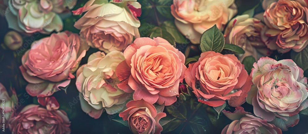 Aufkleber vintage rose flowers. with copy space image. place for adding text or design