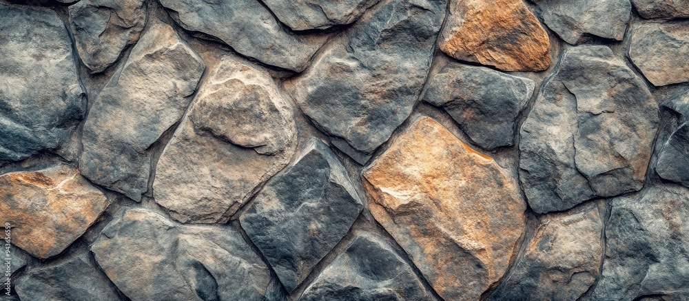 Aufkleber Close up of the stunning pattern in a natural stone wall design. with copy space image. Place for adding text or design