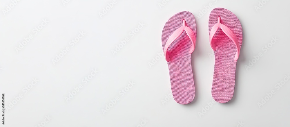 Aufkleber Chic pink flip flops on a white background top view Area for text. with copy space image. Place for adding text or design