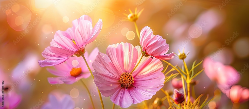 Aufkleber Cosmos flowers are in full bloom during autumn. with copy space image. Place for adding text or design