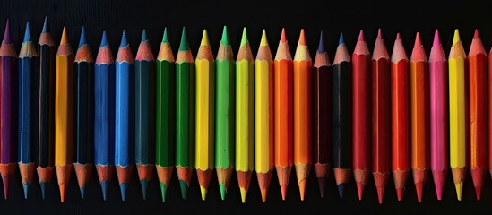 Colored pencils on a black background Abstract backdrop created with colored pencils. with copy space image. Place for adding text or design