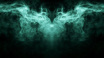 Obraz premium Real green smoke exploding outwards with empty center.Dramatic smoke or fog effect for spooky Halloween background.Fog or smoke,generative ai
