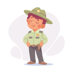 Boy Sheriff Officer in Cap with Star Badge as Child Profession Vector Illustration