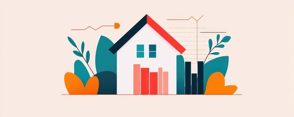 Fototapeta premium Home loan performance analysis, economic data, visualization, flat design illustration