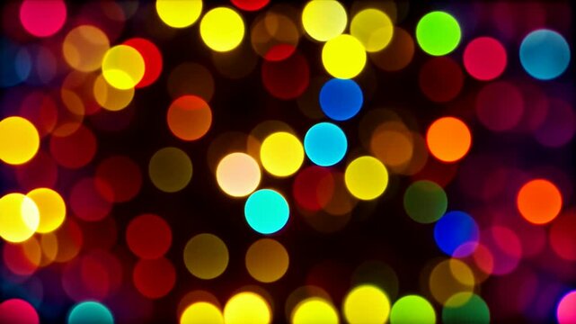 bokeh. abstract vibrant colorful background with bright rainbow pattern and red and yellow lights. smooth motion of circle shapes. loop animation. seamless footage.