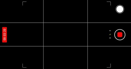 Smartphone video camera frame grid, recording overlay frame with timecode counter, vertical camera streaming recorder, footage