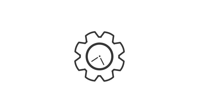 Setting icon with clock. Loop animated, 4k animation.