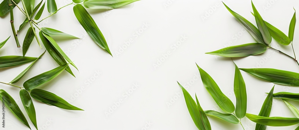 Leinwandbilder bamboo leaves set against a white background. with copy space image. place for adding text or design