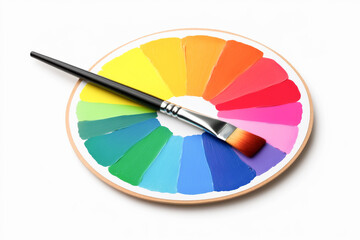 Color wheel with vibrant paint swatches and a brush, perfect for art projects, design inspiration, and creativity.