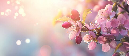 Spring greeting card with copyspace Close up of blooming spring trees