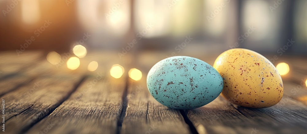 Poster Easter eggs on a wooden surface. with copy space image. Place for adding text or design