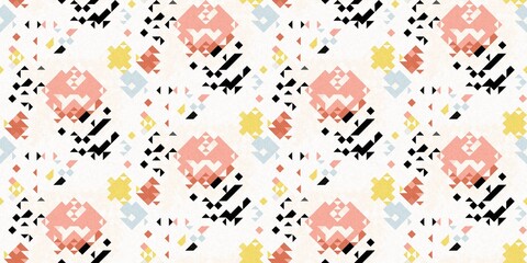 Simple glitch geometric seamless abstract border with playful woven summer color. Bright whimsical gender neutral bold irregular shape textile Cotton effect banner