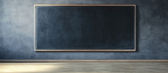 Blank blackboard with copyspace and a table with a chair in the bottom right corner
