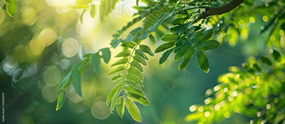 Leinwandbilder close up of tamarind tree foliage in the morning. with copy space image. place for adding text or de