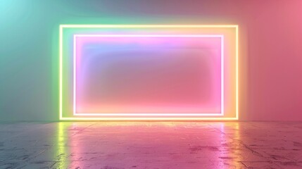 Neon 3D Frame on Abstract Background with Copyspace