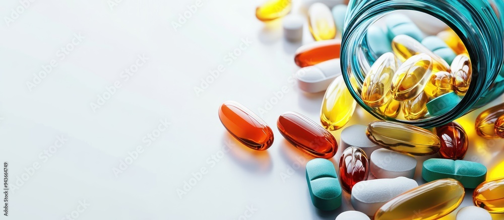 Poster supplements and vitamins against a white background selective focus medicine. with copy space image.