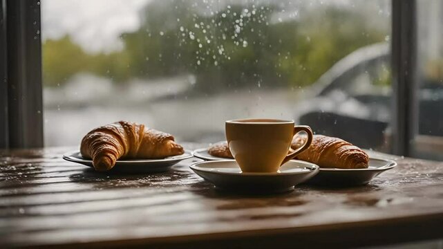 coffee, crossiant brekafast, breakfast videos, morning recipes, healthy recipes, tasty food, food stock, seamless looping, lifestyle videos, morning ambient