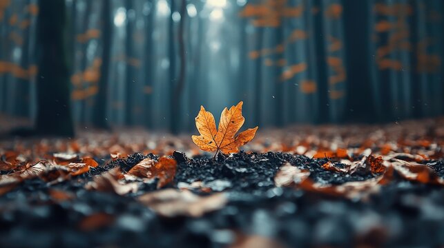 Autumn forest with fallen leaves and damp soil representing the seasonal changes in abiotic factors