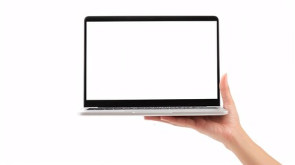 Hand Showing Empty Laptop Screen
