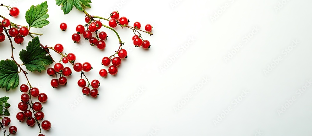 Aufkleber on a white background a red currant branch with berries and leaves featuring an inscription area for